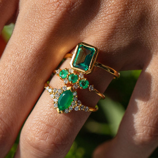 green stone jewelry women's rings with emerald and green onyx