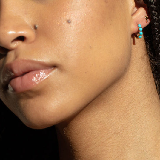 Solid Gold Turquoise Huggie Hoops