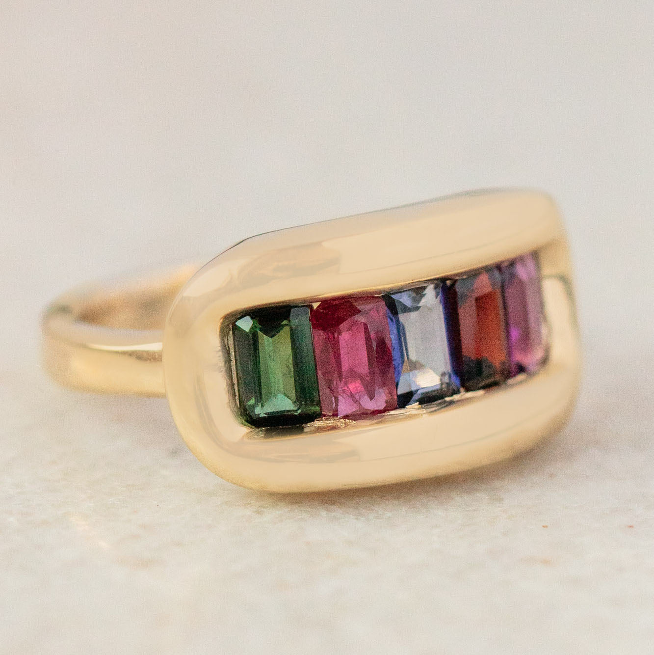 Customizable Acrostic Bold Baguette Gemstone Ring Design