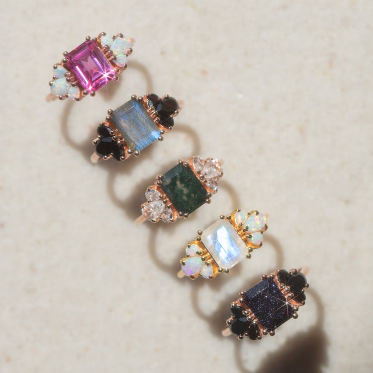 Gemstone Empress Ring in Pink CZ and Moonstone