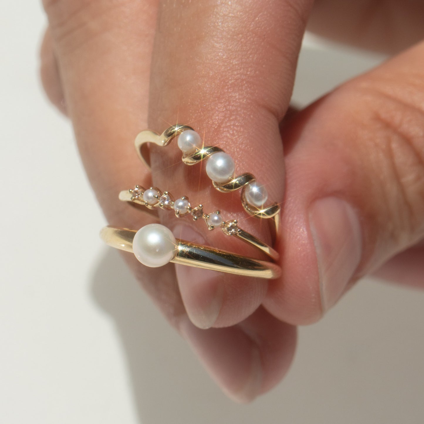 Solid Gold Pearl Trio Ring