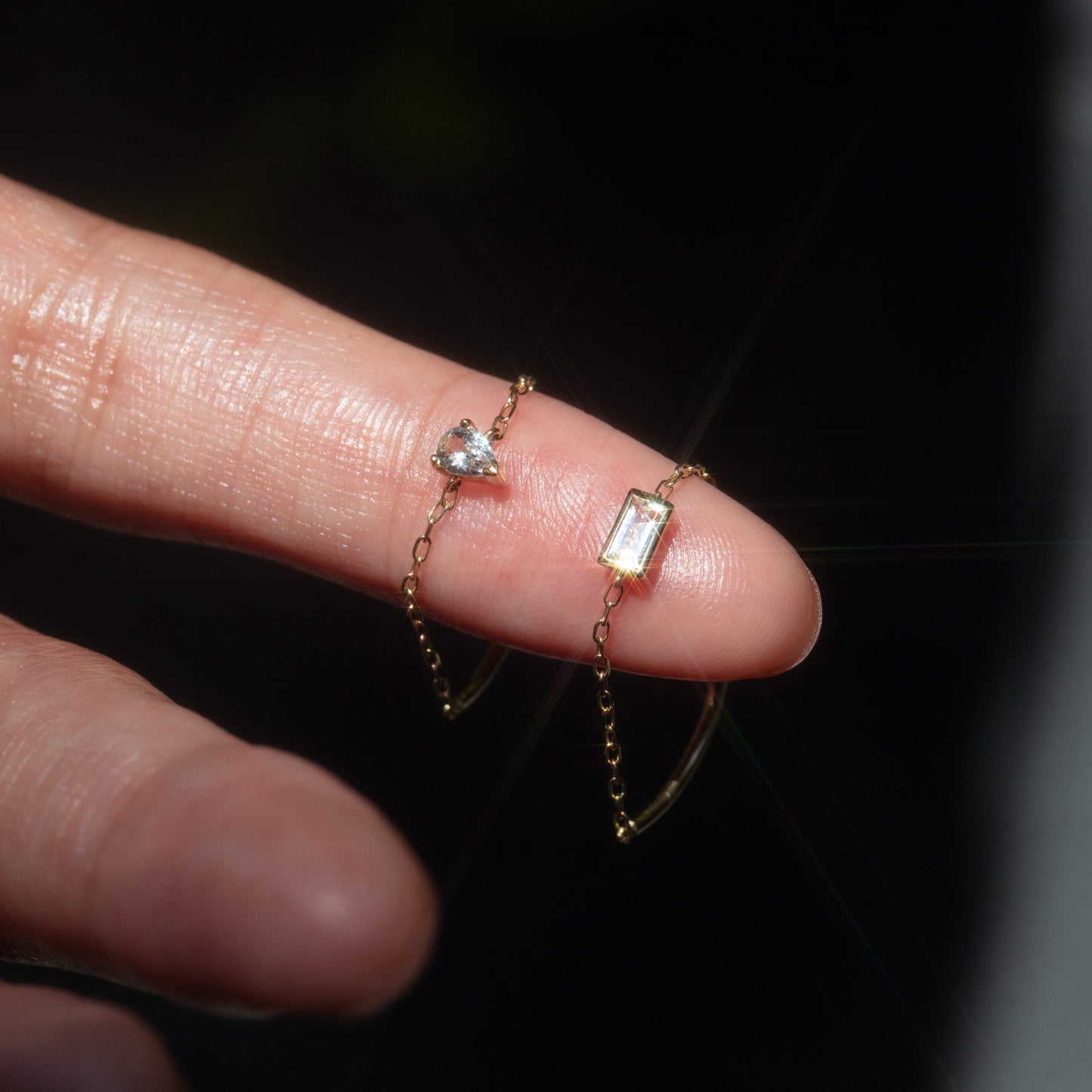 Solid Gold White Topaz Baguette Chain Ring