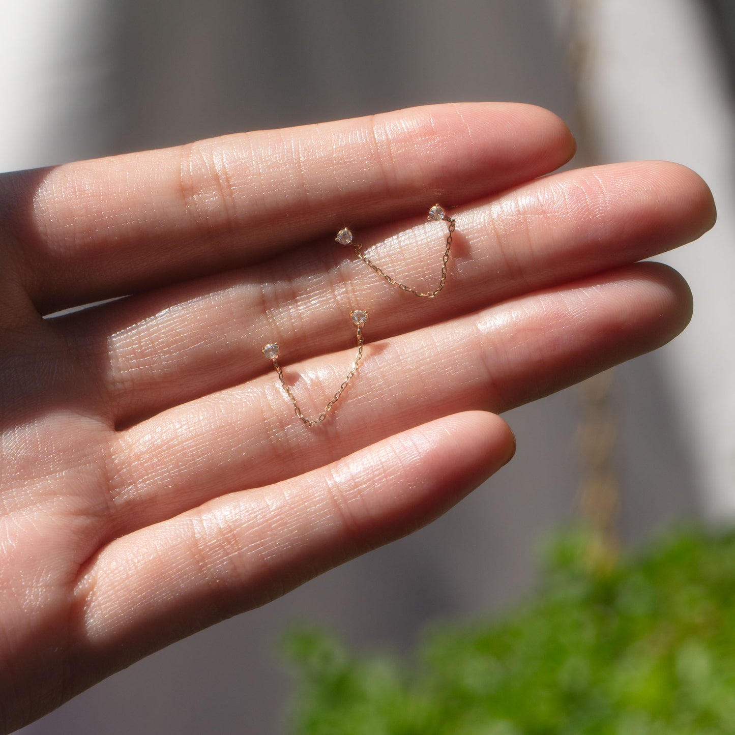 Solid Gold Double Piercing Chain Earrings