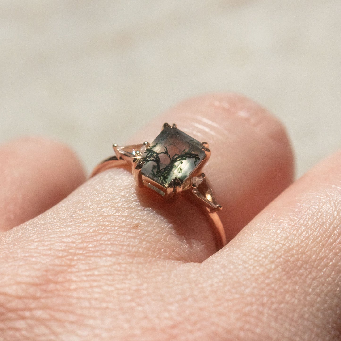 9kt Rose Gold Moss Agate and Topaz Annabelle Ring