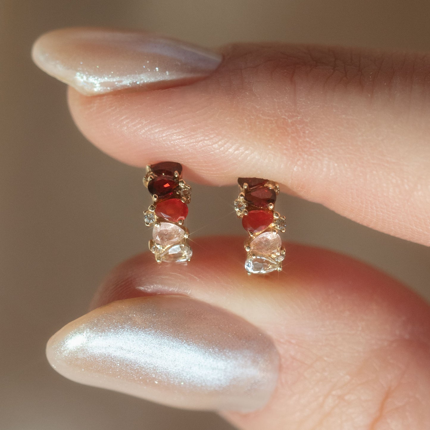 Solid Gold January Capsule Ombre Garnet Huggie Hoops