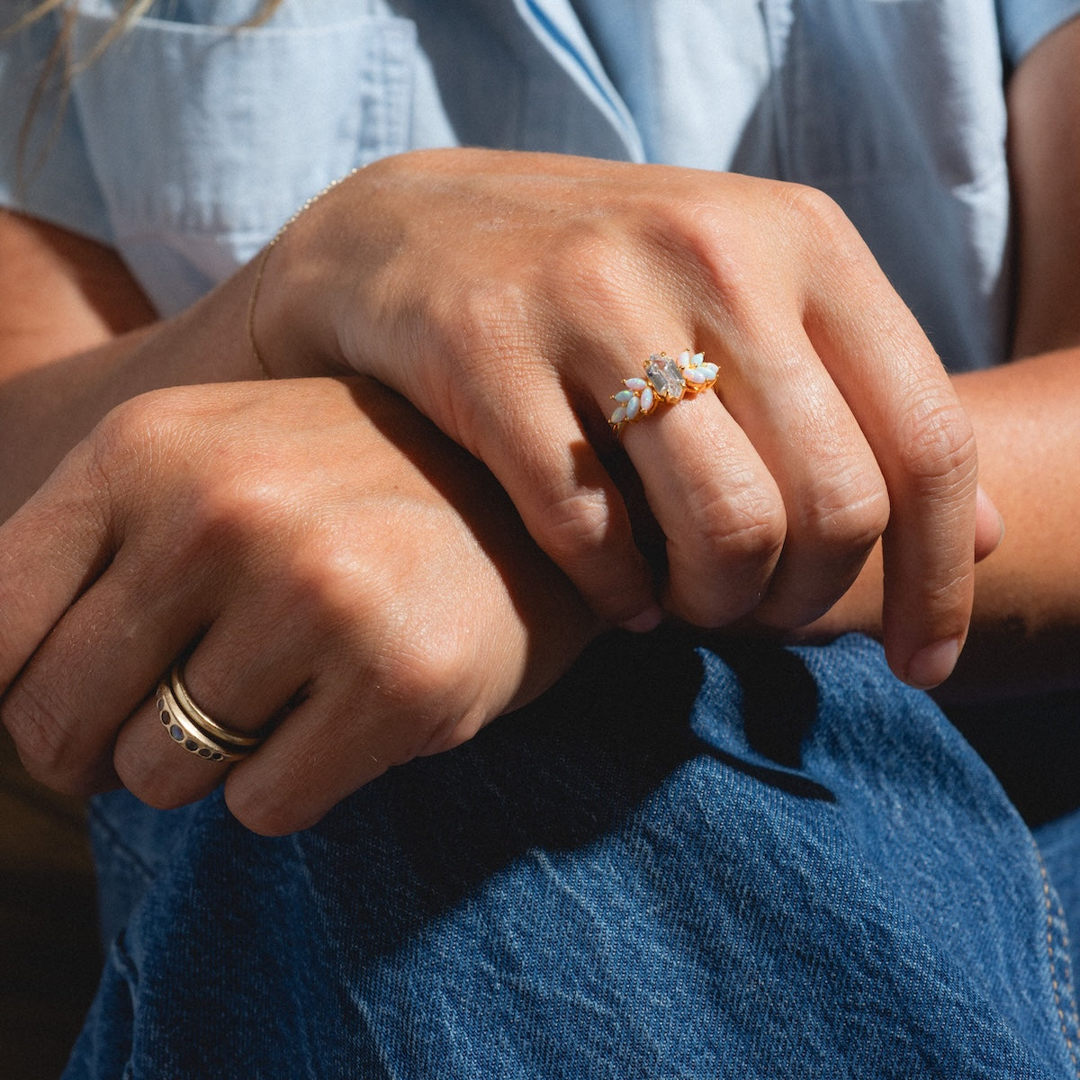 Pink Opal Ombre and Topaz Lotus Ring