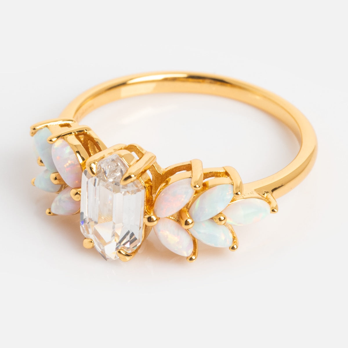 Pink Opal Ombre and Topaz Lotus Ring