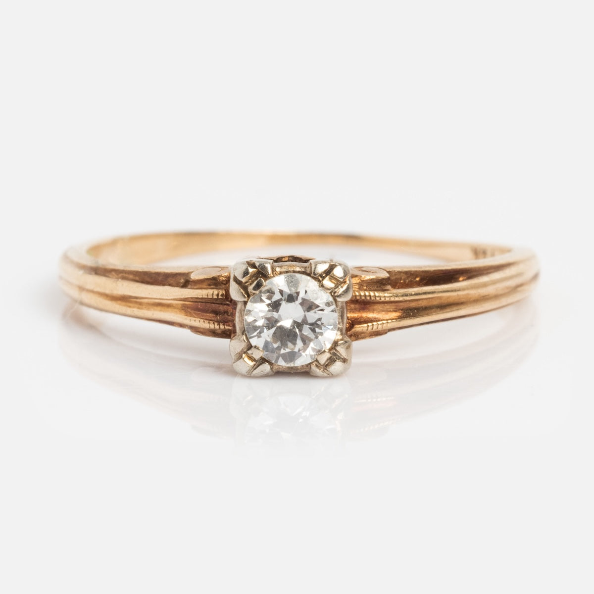 Vintage 14k 1940's Solitaire Round Diamond Engagement Ring Size 6.5