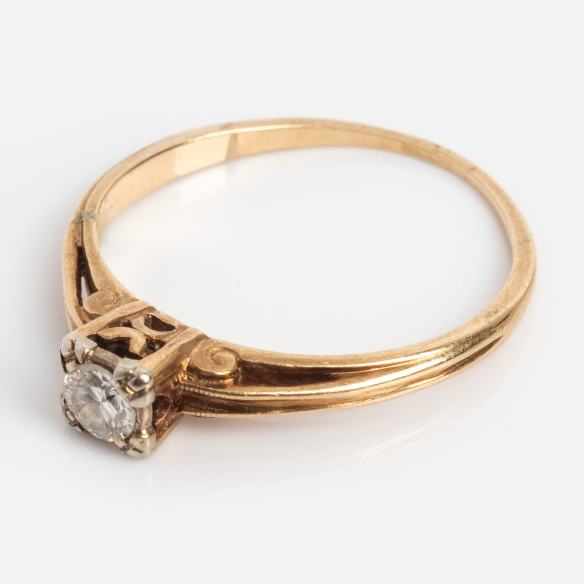 Vintage 14k 1940's Solitaire Round Diamond Engagement Ring Size 6.5