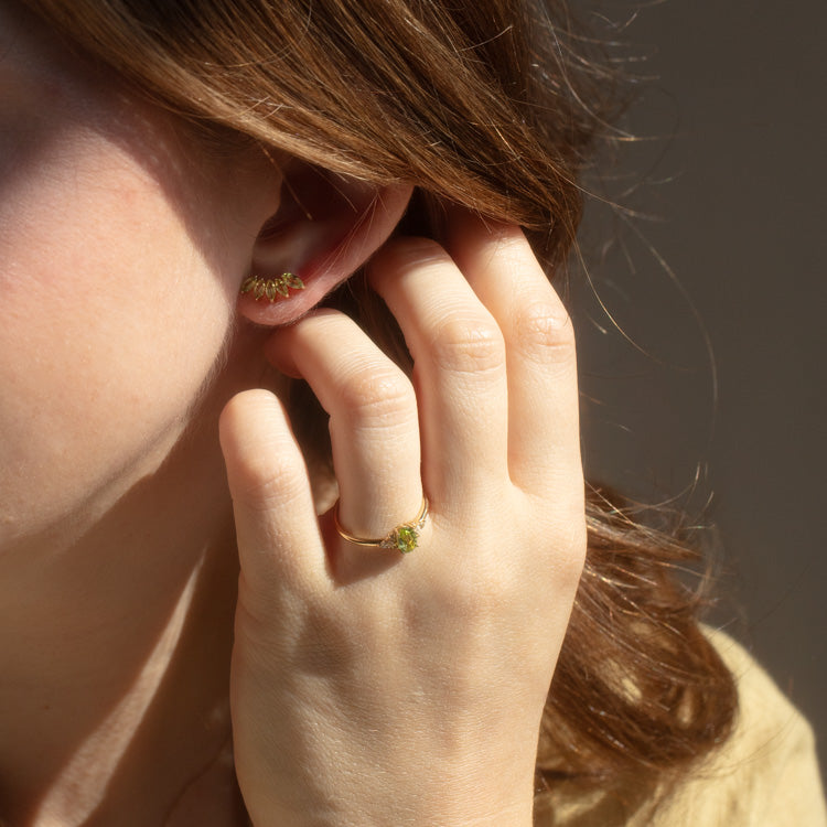 Solid Gold August Capsule Peridot Climber Earrings