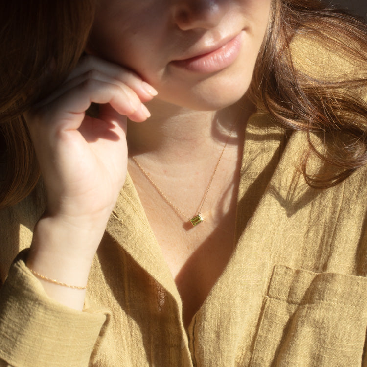 Solid Gold August Capsule Peridot Baguette Necklace
