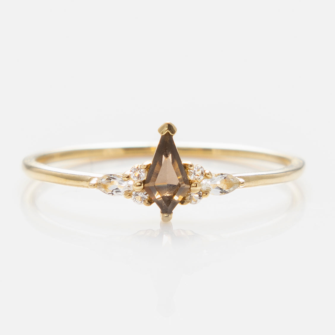 Solid Gold Smoky Quartz Shadow Kite Ring