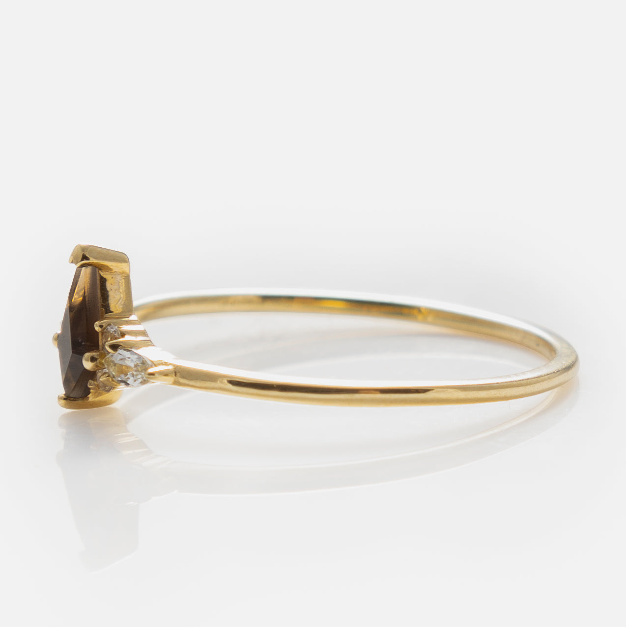 Solid Gold Smoky Quartz Shadow Kite Ring
