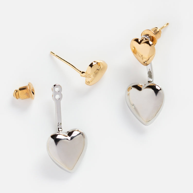 Evalina Mixed Metal Heart Drop Studs