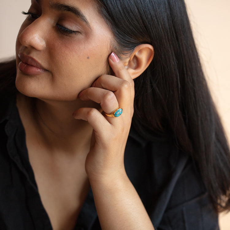 Faceted Copper Turquoise Statement Ring