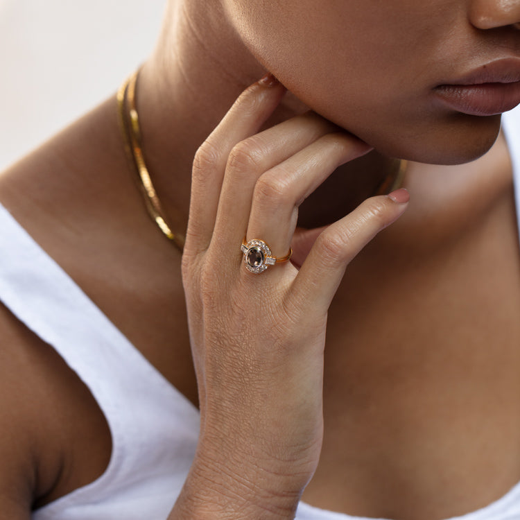 Limited Edition 10th Birthday Oval Deco Ring in Smoky Quartz