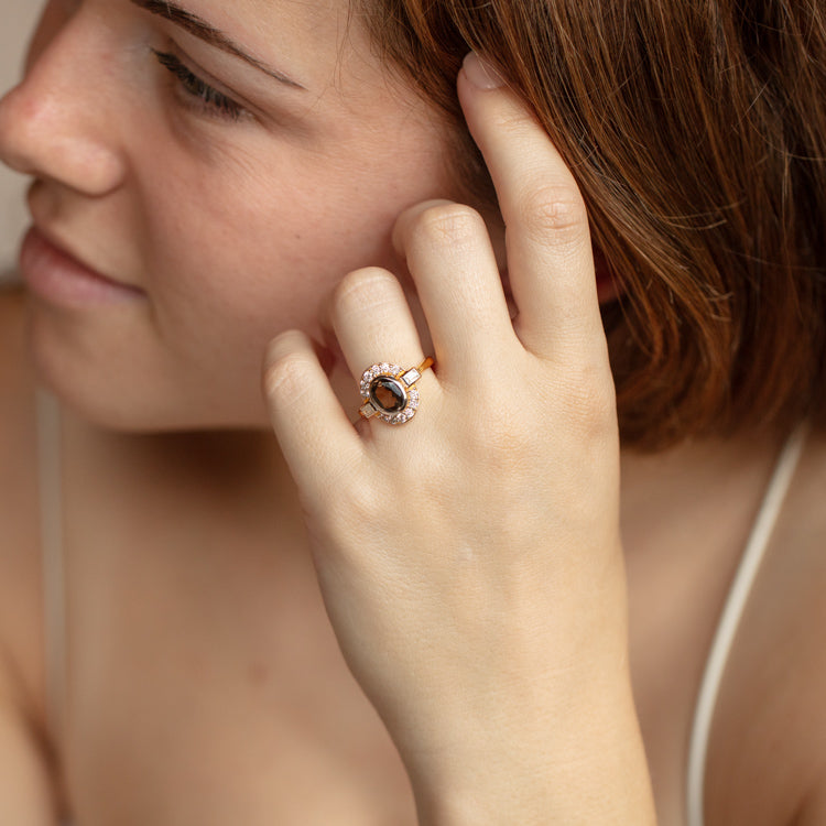 Limited Edition 10th Birthday Oval Deco Ring in Smoky Quartz