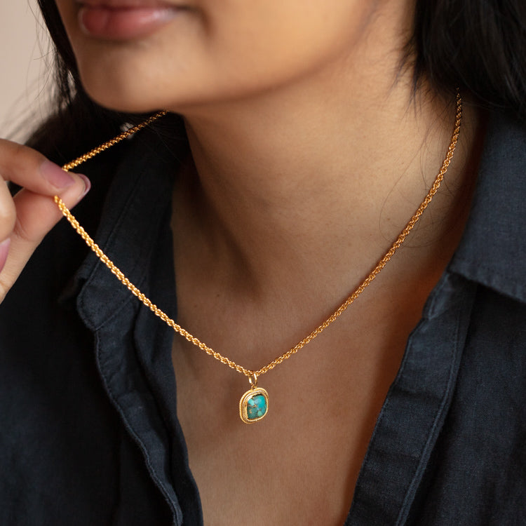 Rope Set Square Cabochon Copper Turquoise Necklace