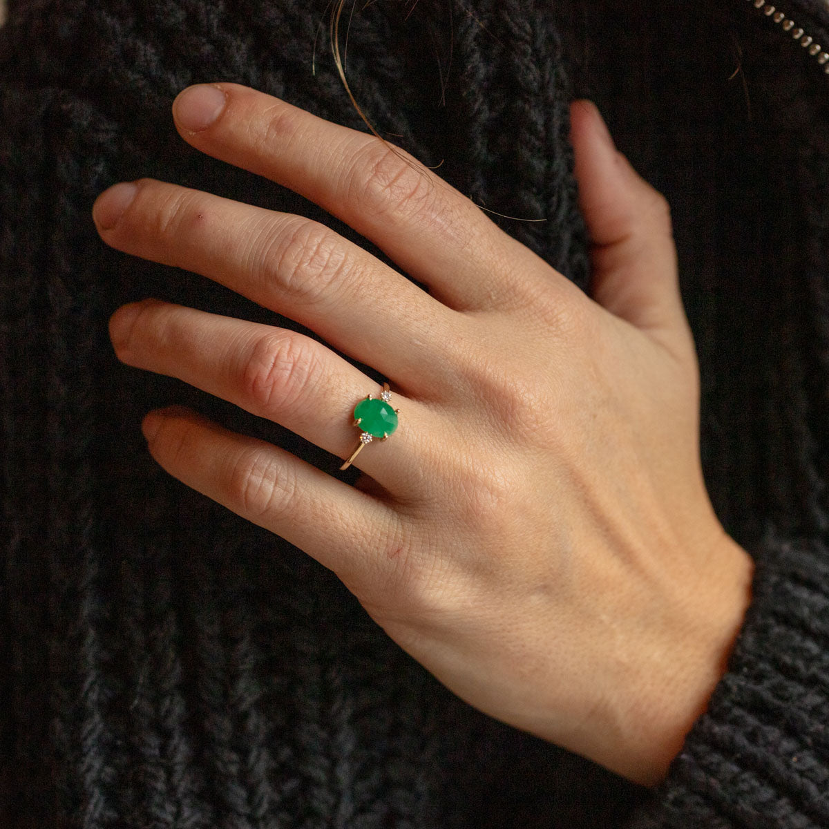 Oval Emerald Ring with Diamonds in Yellow Gold