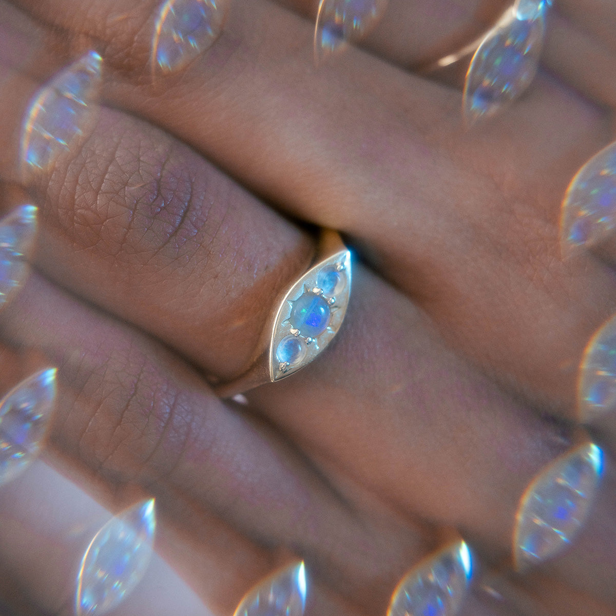 Solid Gold Opal Evil Eye Signet Ring