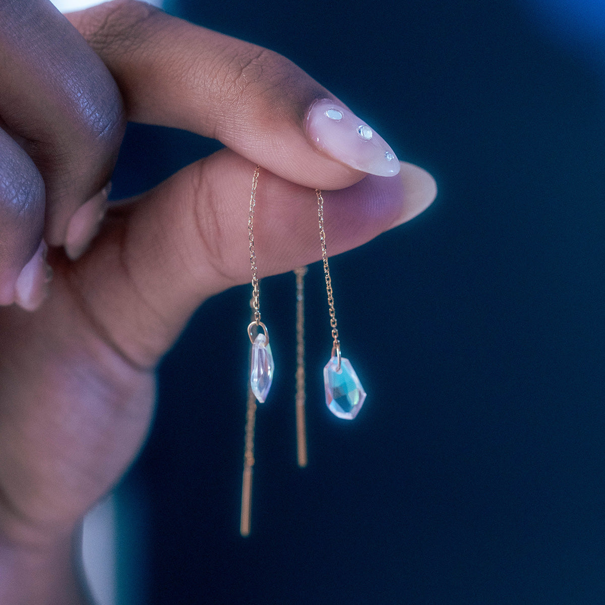 Solid Gold Angel Aura Quartz Threader Earrings for Positivity