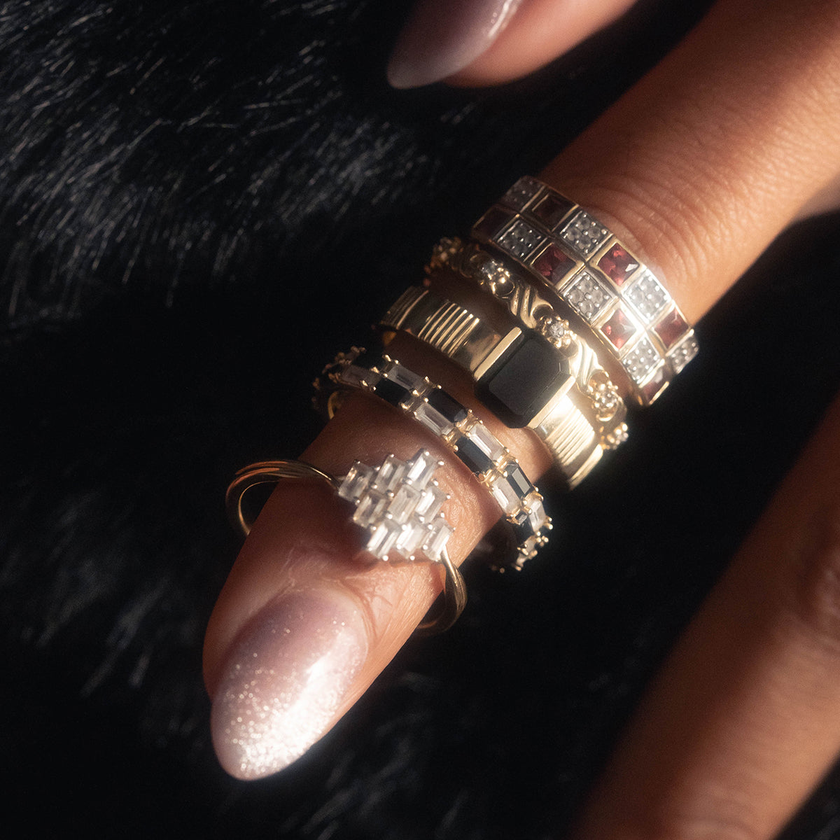 Solid Gold Black and White Checkerboard Band