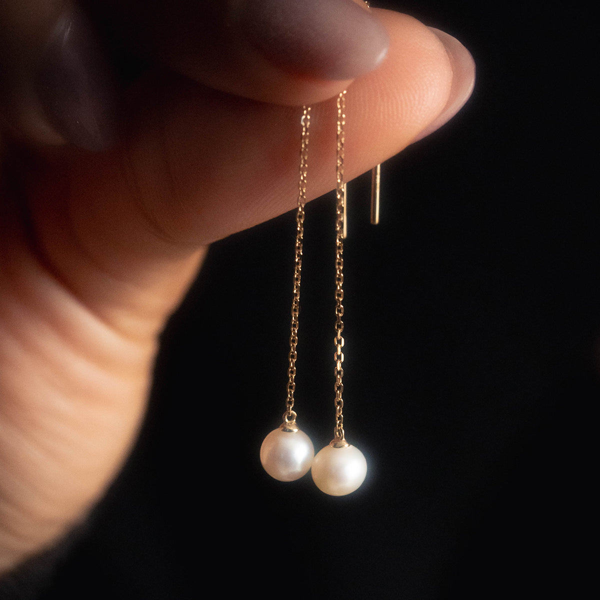 Solid Gold Delicate Pearl Threader Earrings