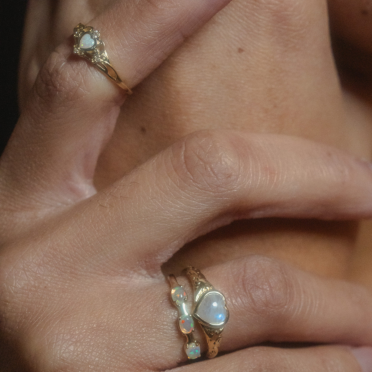Solid Gold Bold Opal Trio Ring