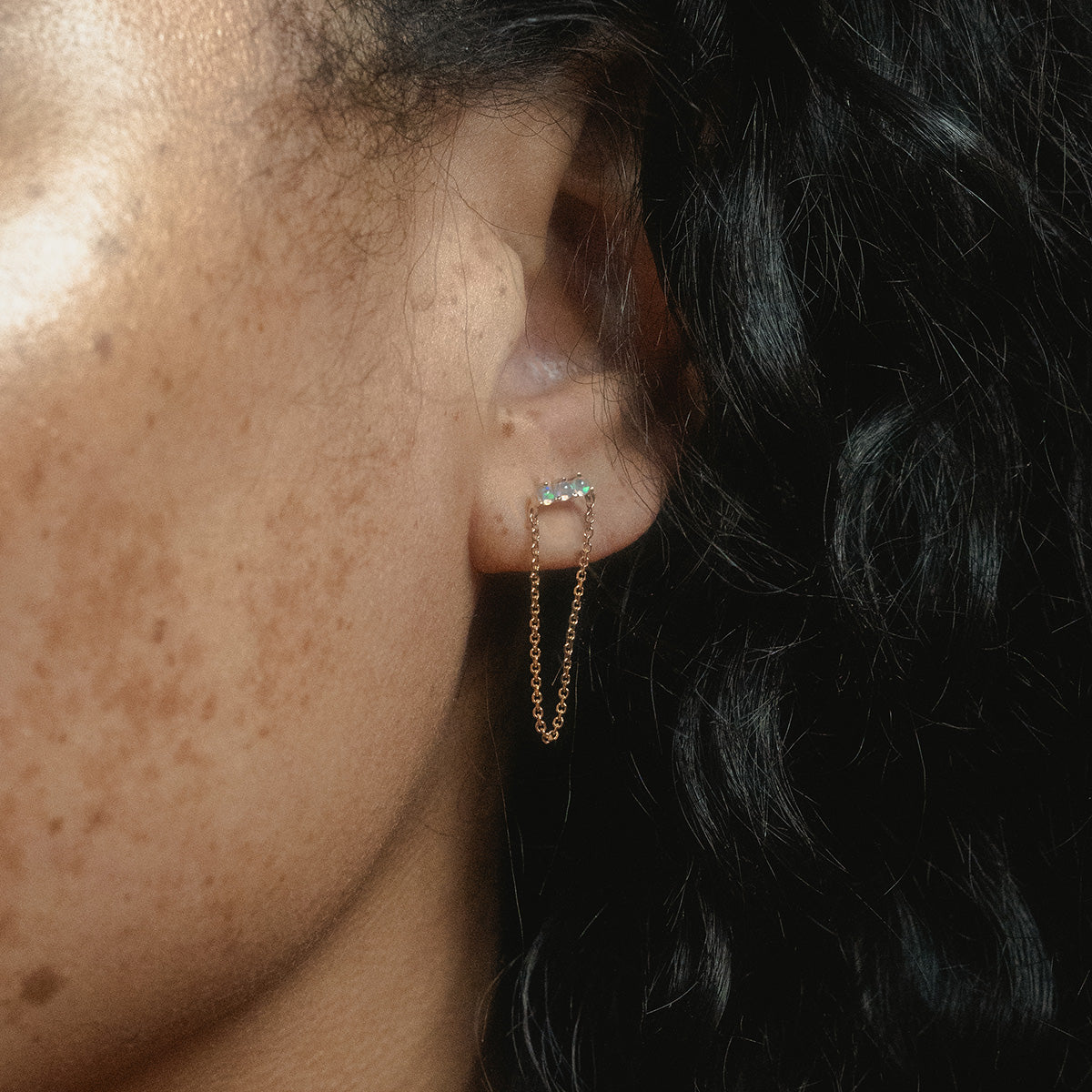 Solid Gold Opal Trio Chain Dangle Studs