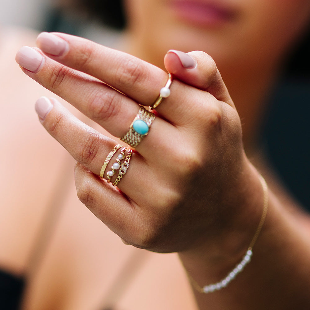 Solid Gold Twisted Pearl Ring