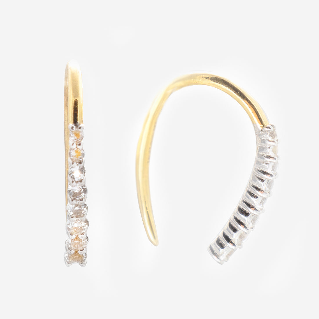 Solid Gold Mixed Metal White Topaz Open Ear Huggers