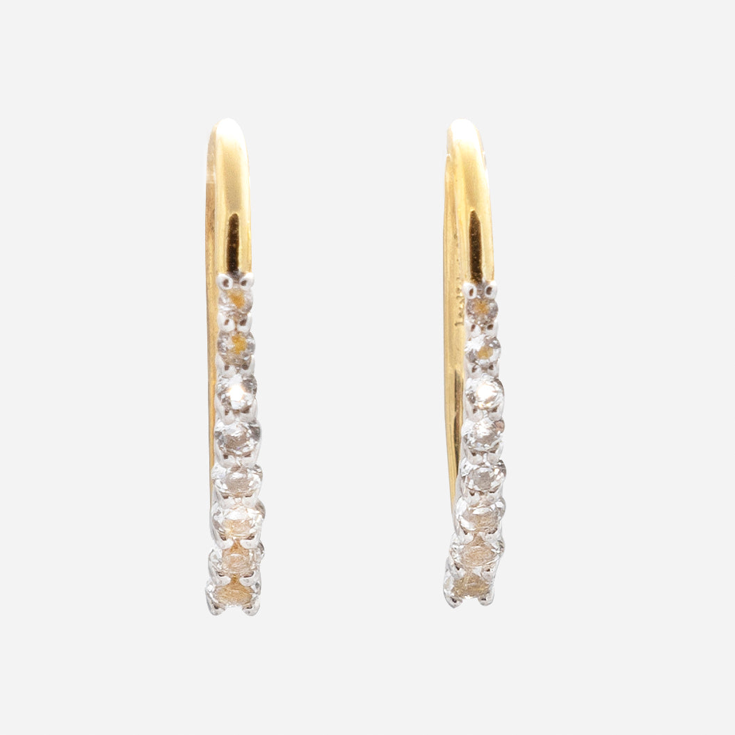 Solid Gold Mixed Metal White Topaz Open Ear Huggers