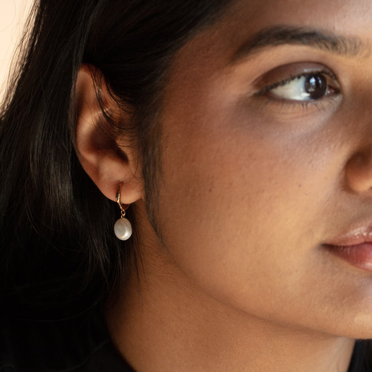 Baroque Pearl Huggie Earrings with Ear Cuff