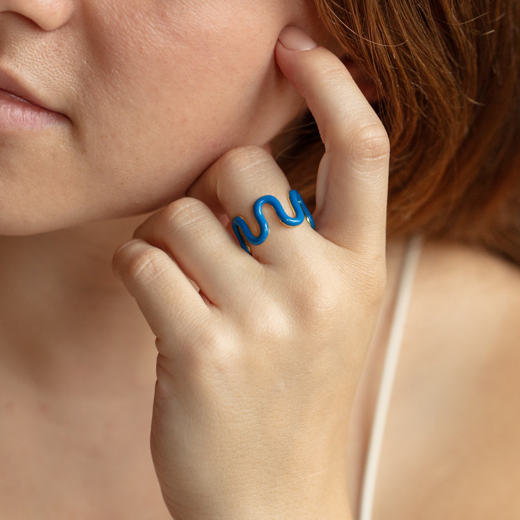 Limited Edition 10th Birthday Enamel Wave Ring in Denim Blue