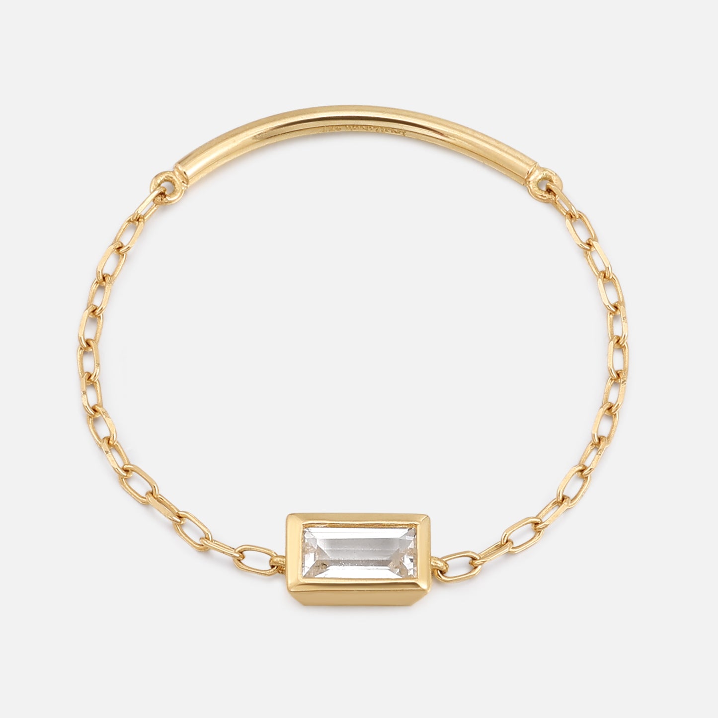 Solid Gold White Topaz Baguette Chain Ring