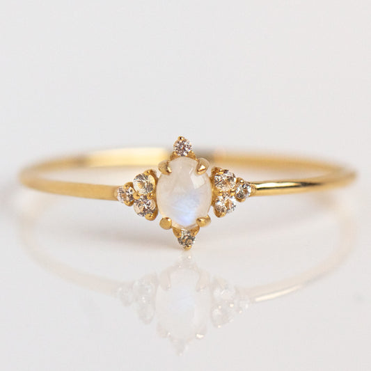 Solid Gold Magical Moonstone Cluster Ring Sample