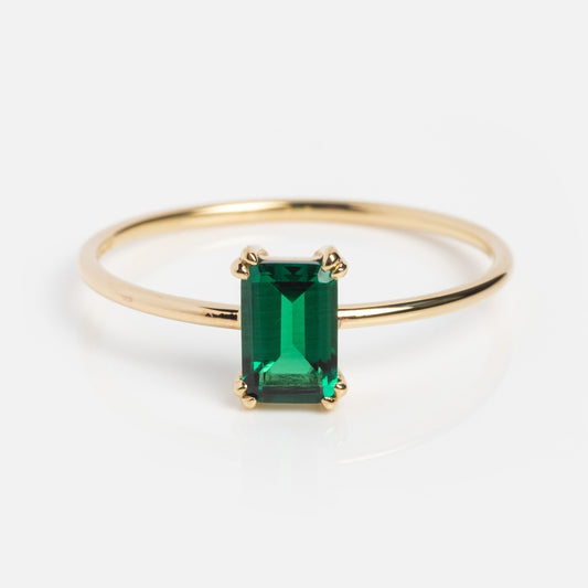 Solid Gold Emerald Essential Baguette Birthstone Ring Sample Size 7