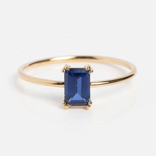 Solid Gold Blue Sapphire Essential Baguette Birthstone Ring Sample Size 7