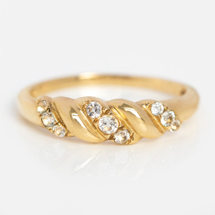 Solid Gold White Topaz Croissant Ring