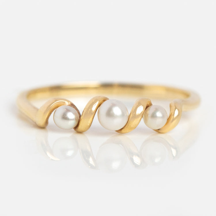 Solid Gold Twisted Pearl Ring