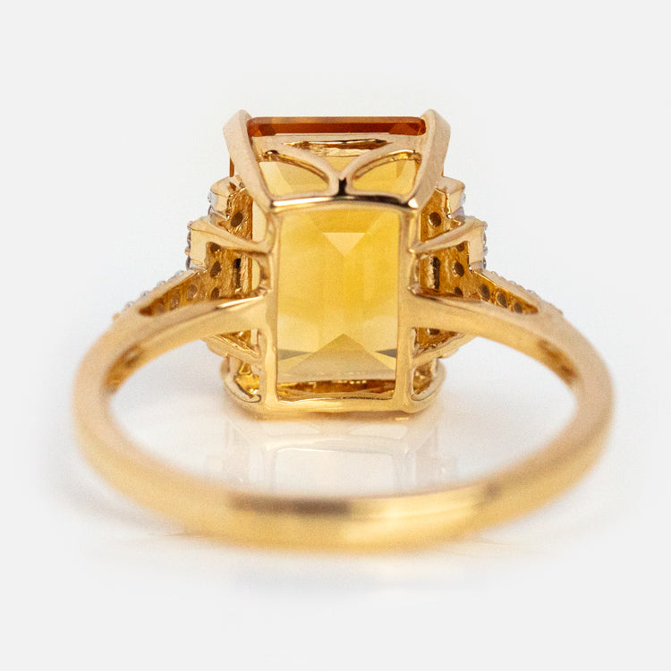 14k Solid Gold Citrine and Diamond Deco Ring