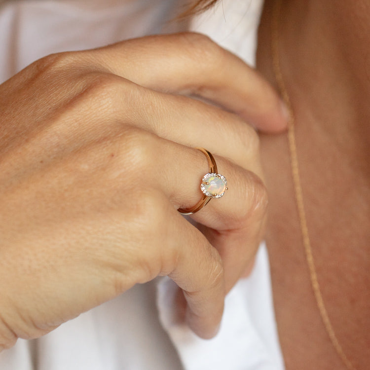Solid Gold October Capsule Oval Opal Ring