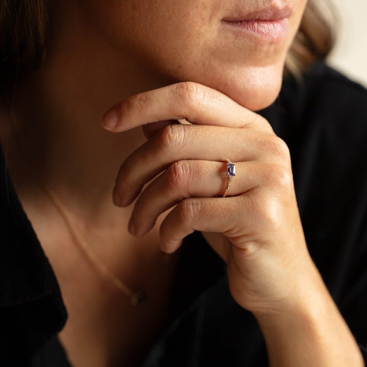 Solid Gold December Capsule Tanzanite Baguette Ring