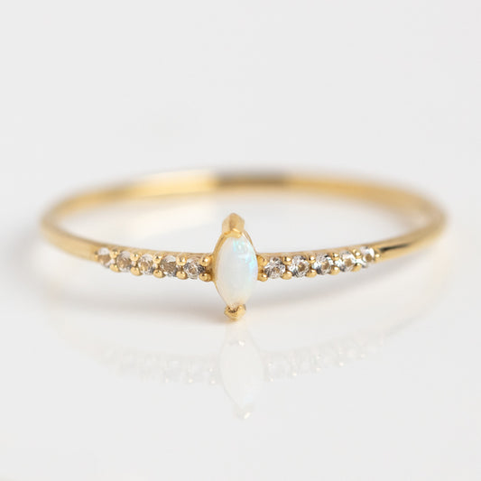 Solid Gold Opal Marquise and White Sapphire Ring Sample