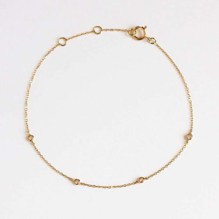 Solid Gold Simple Diamond Chain Bracelet