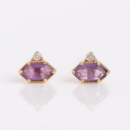 Solid Gold Dreamy Amethyst and White Sapphire Studs Sample