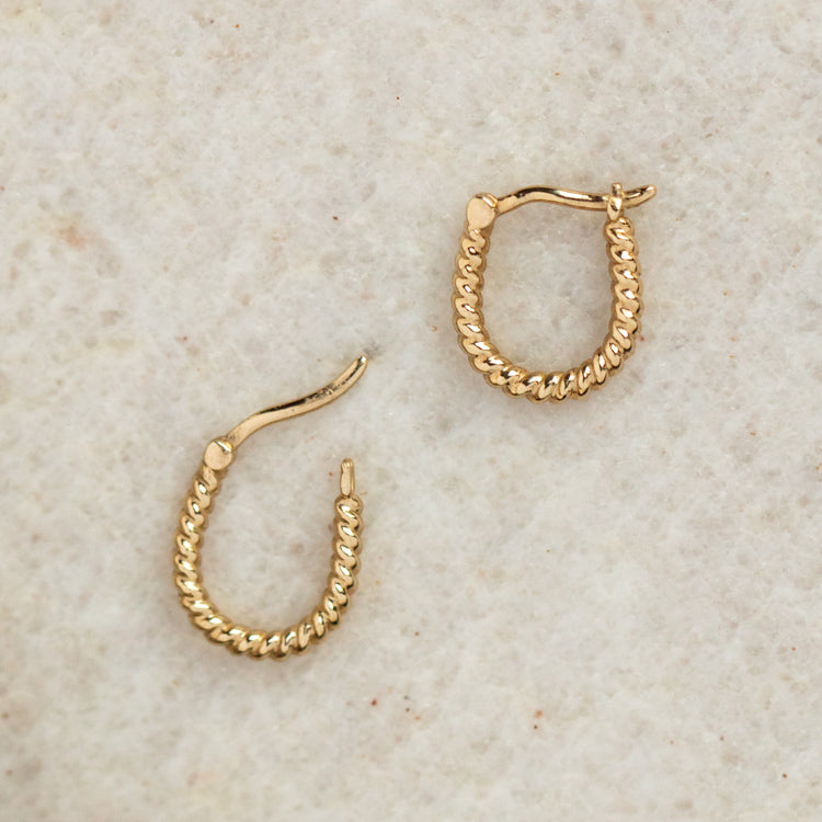 Limited Edition 10th Birthday Solid Gold Twisted Oblong Huggie Hoops