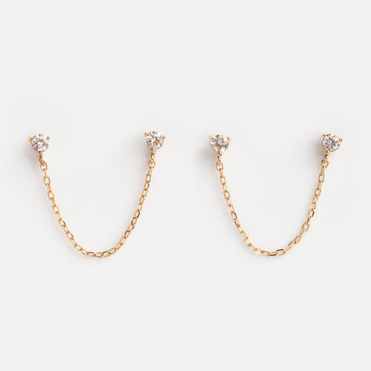Solid Gold Double Piercing Chain Earrings