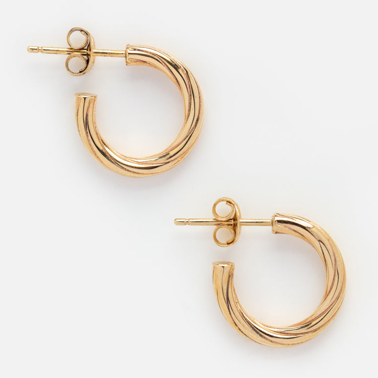 Solid Gold Bold Twisted Huggie Hoops