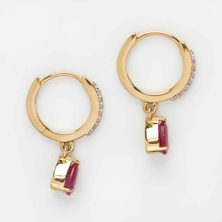 Solid Gold July Capsule Ruby Charm Huggie Hoops